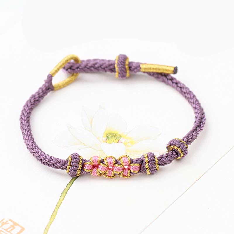 KarmaRipple's Handmade Three Peach Blossoms Fortune Eight Strands Woven String Bracelet p7