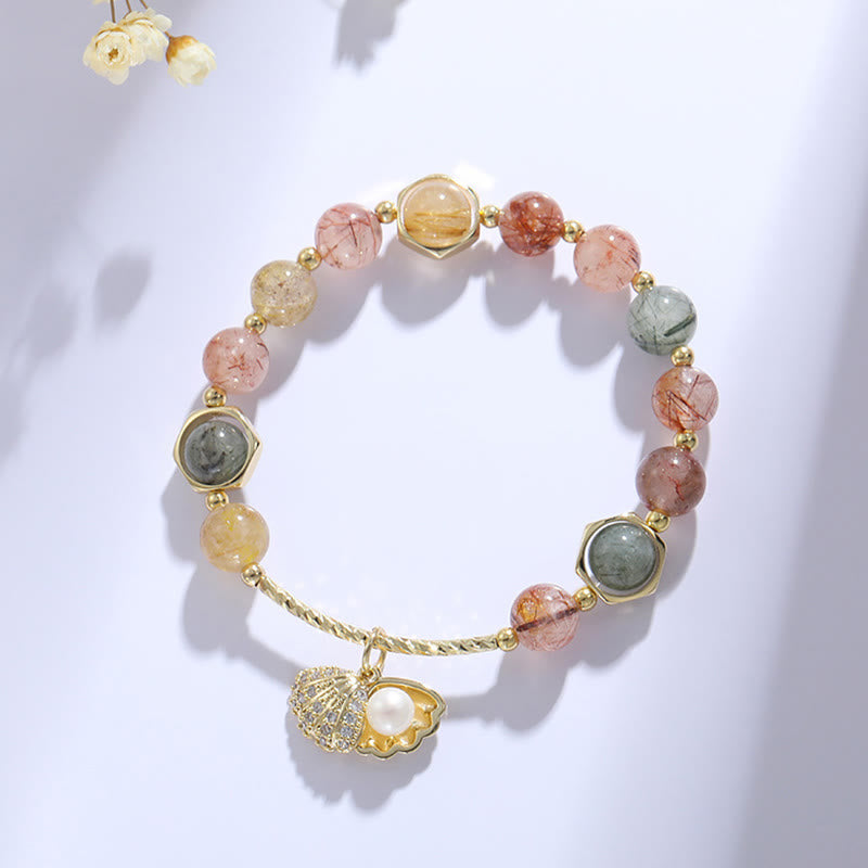 KarmaRipple's Authentic Colorful Rutilated Quartz Shell Protection Bead Bracelet p1