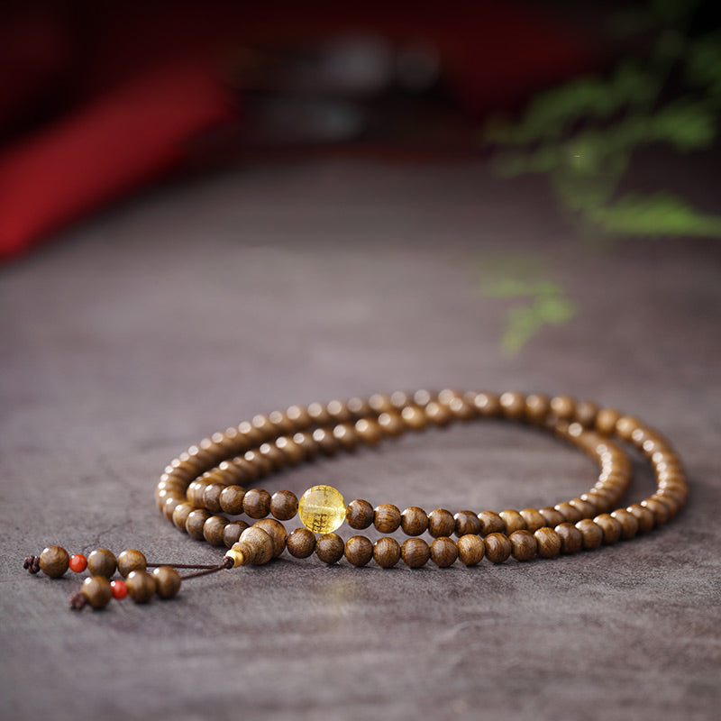 KarmaRipple's 108 Mala Beadwork 999 Gold Brunei Agarwood Heart Sutra Amber Red Agate Strength Meditation Bracelet p11