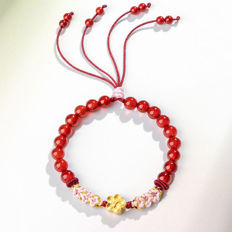 KarmaRipple's 999 Sterling Silver Authentic Red Agate Pink Gemstone Cherry blossom Bracelet p9