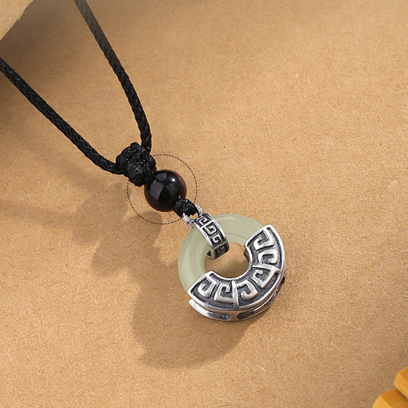 KarmaRipple's 925 Sterling Silver Authentic Hetian Jade Peace Buckle Prosperity Pendant Necklace p3