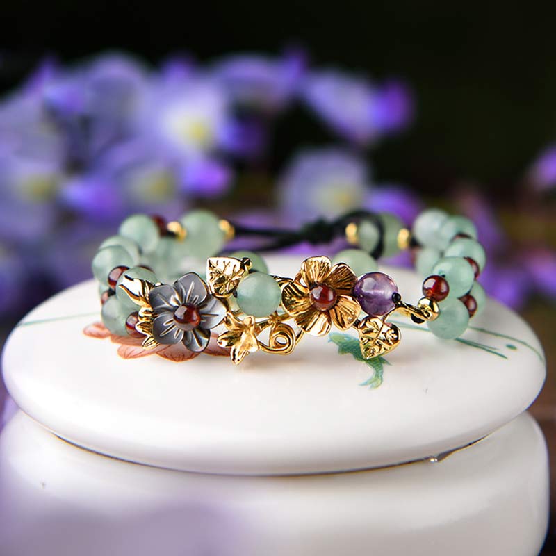 KarmaRipple's Green Aventurine Garnet Bead Flower Petal Fortune Bracelet p10