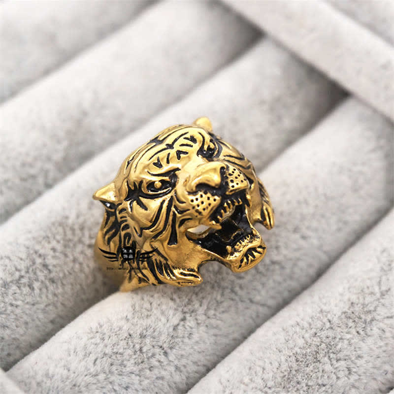 KarmaRipple's Men's Animal Tiger Head Titanium Steel Balance Calm Punk Rock Biker Ring p27