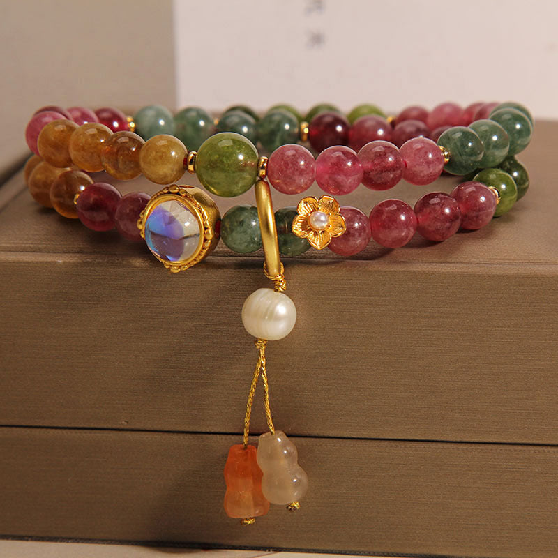 KarmaRipple's Multicolored Tourmaline Positive Double Wrap Gourd Talisman Bracelet p1