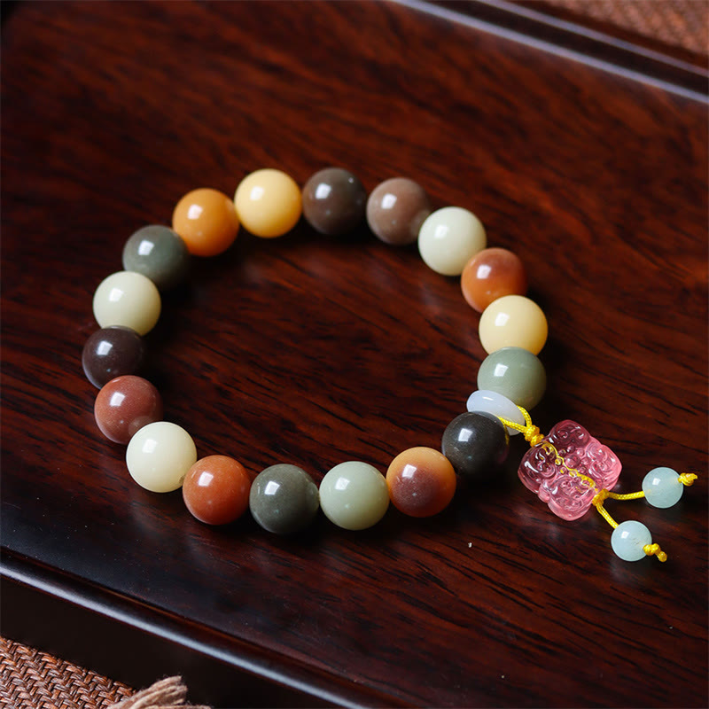 KarmaRipple's Authentic Multicolored Gradient Bodhi Seed Liuli Glass Talisman Peace Bracelet p6