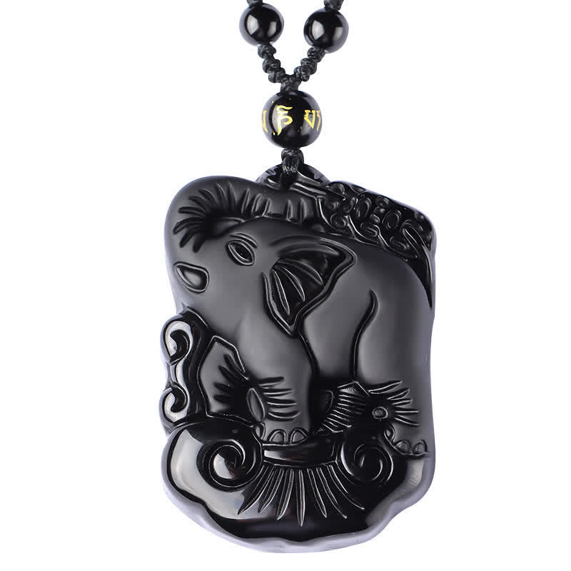 KarmaRipple's Black Obsidian Elephant Protection String Pendant Necklace Key Chain p14