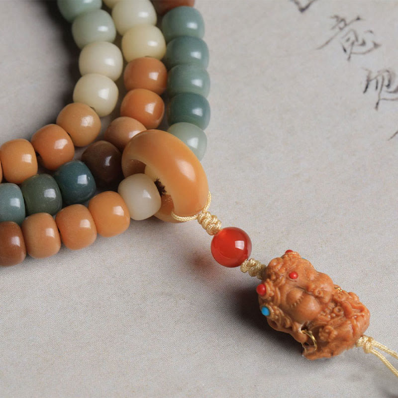KarmaRipple's 108 Mala Beadwork Gradient Bodhi Seed Green Tara Buddha Engraved Peace Balance Bracelet p5