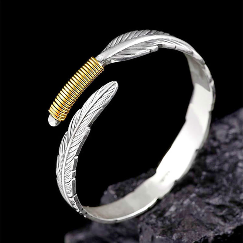 KarmaRipple's Feather Pattern Engraved Fortune Cuff Bracelet Bangle p3