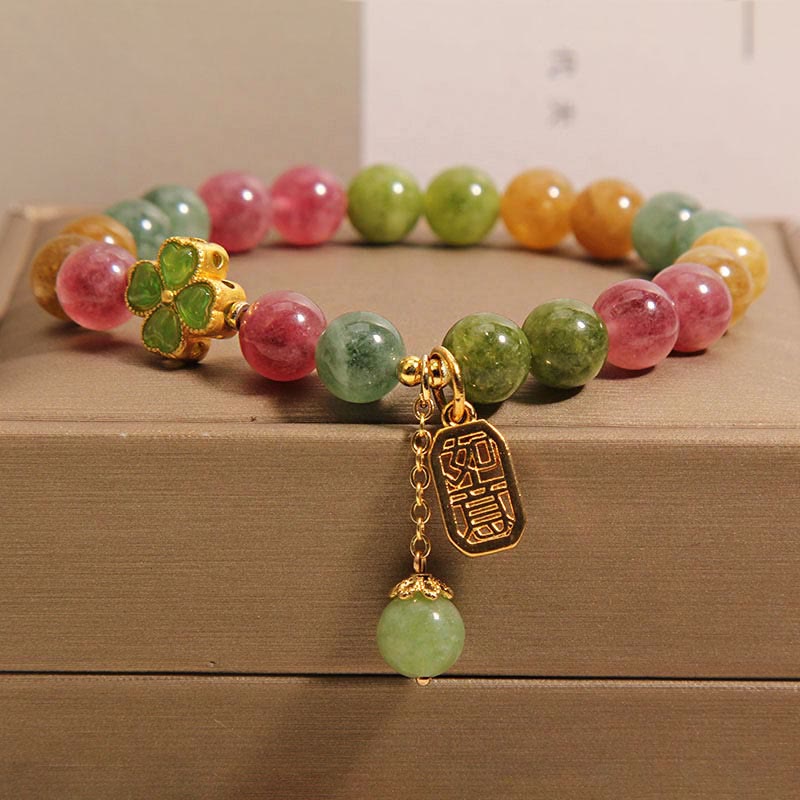 KarmaRipple's Tourmaline Jade Colorful Four-leaf Clover Positive Bracelet p9
