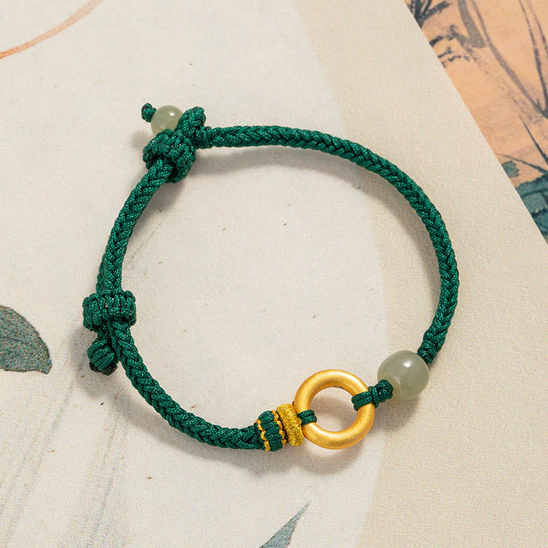 KarmaRipple's 999 Sterling Silver Peace Buckle Hetian Jade Bead Fortune Green Rope Woven Bracelet p14