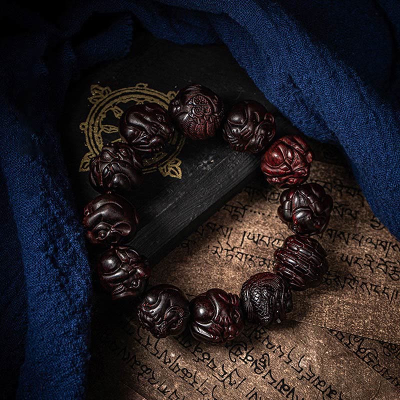KarmaRipple's Chinese Zodiac Engraved Small Leaf Red Sandalwood Protection Bracelet p3