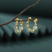 KarmaRipple's 925 Sterling Silver Hetian Jade Red Agate Beaded Abundance Earrings