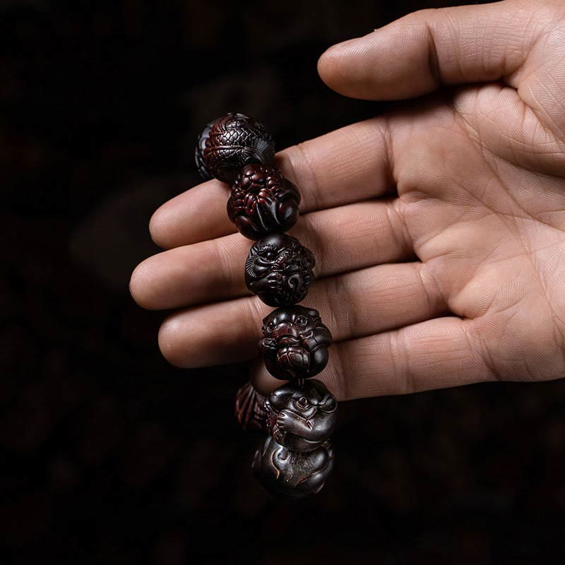 KarmaRipple's Chinese Zodiac Engraved Small Leaf Red Sandalwood Protection Bracelet p4