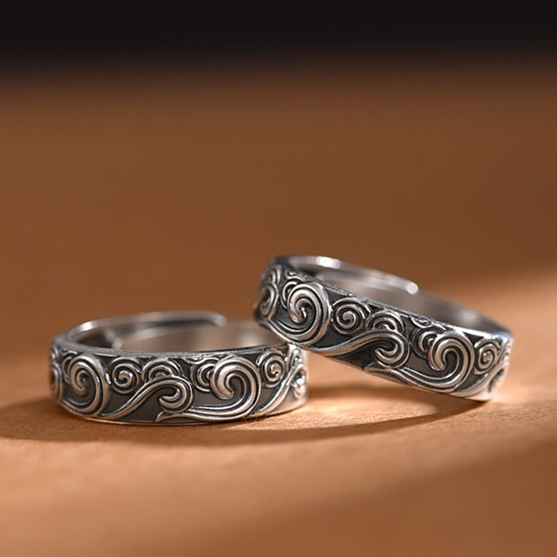 KarmaRipple's 999 Sterling Silver Auspicious Clouds Engraved Blessing Adjustable Ring p11