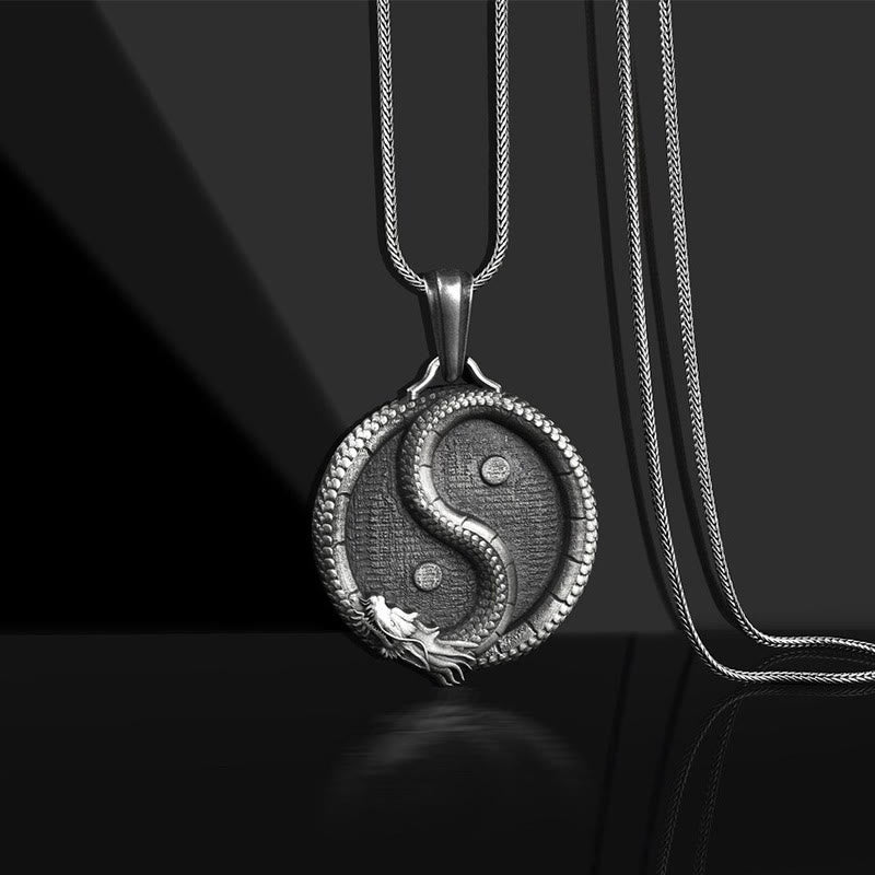 KarmaRipple's Pure Tin Yin Yang Dragon Fortune Strength Pendant Necklace p1
