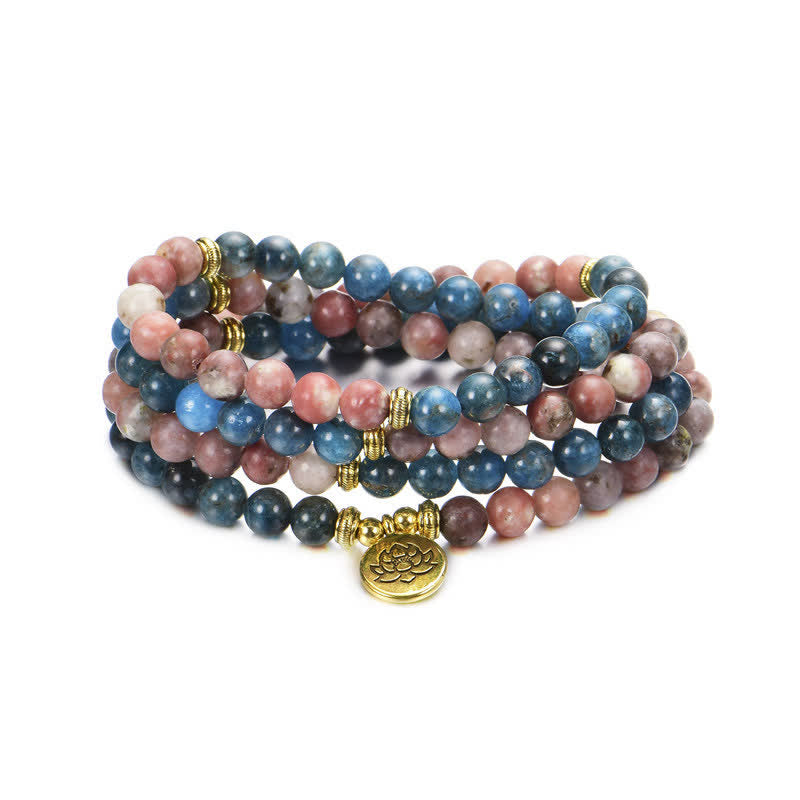 KarmaRipple's Lazurite Picasso Jasper Amazonite Rhodonite Apatite Positive Lotus Prayer Bead Bracelet p19