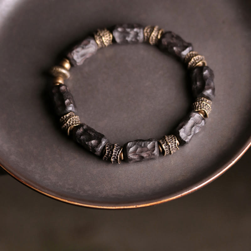 KarmaRipple's Tibetan Ebony Wood Bronze Calm Peace Bracelet p7