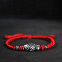 KarmaRipple's Silver Fortune Koi Fish Woven String Bracelet