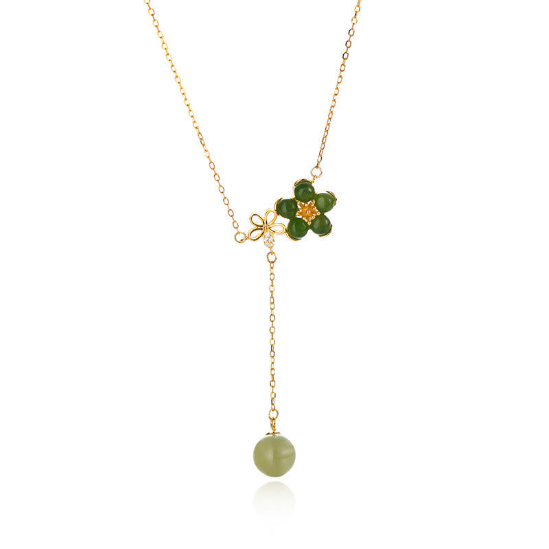 KarmaRipple's 925 Sterling Silver Hetian Cyan Jade Plum Flower Blossom Design Fortune Pendant Necklace p10