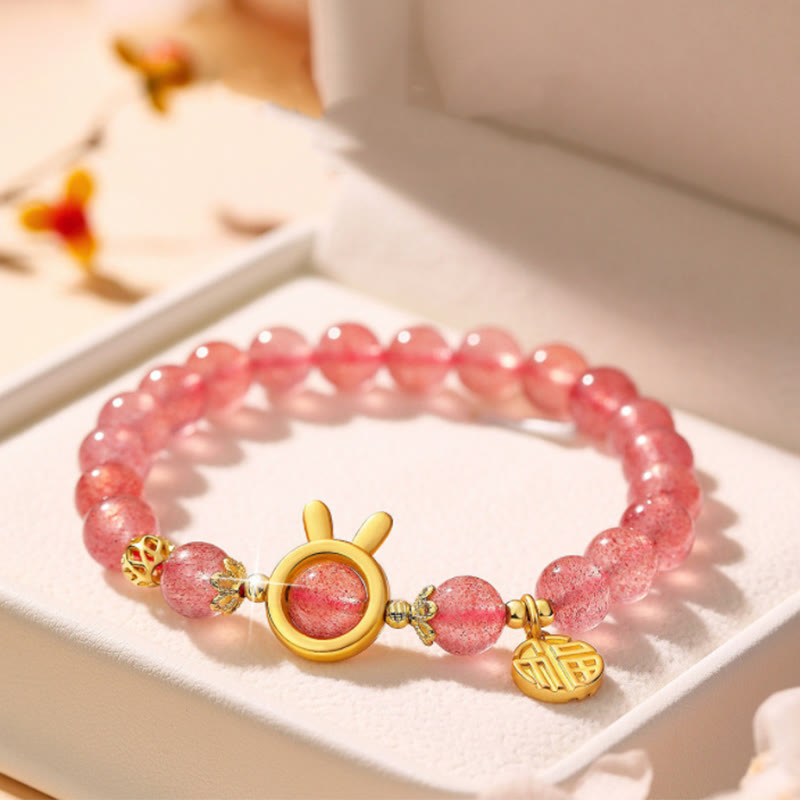KarmaRipple's Strawberry Quartz Fu Character Pink Gemstone Balancing Bracelet p8