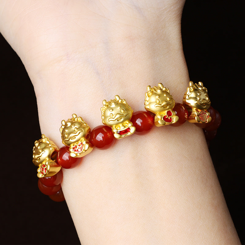 KarmaRipple's Year of the Dragon Authentic Red Agate Bronze Coin Fu Character Protection Bracelet p6