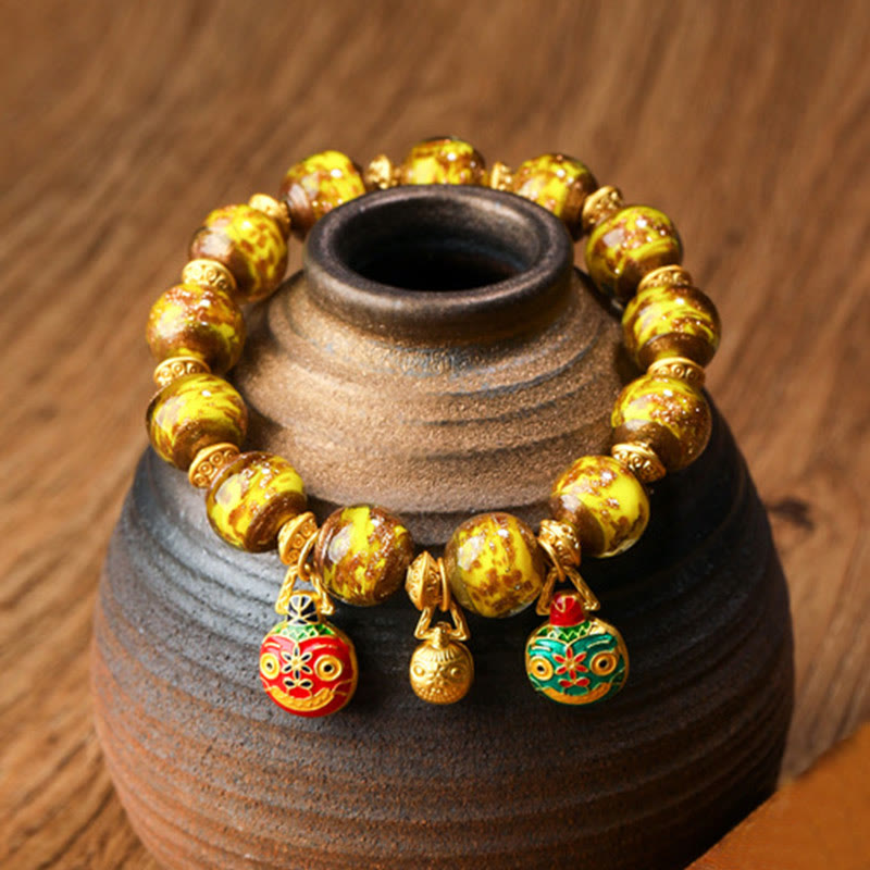 KarmaRipple's Gold Swallowing Beast Family Talisman Liuli Glass Bead Fortune Bracelet p25