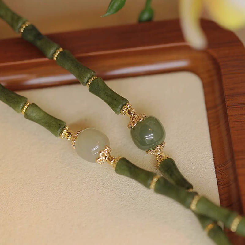 KarmaRipple's 14K Bronze Plated Peridot Hetian Jade Bamboo Pattern Fortune Bracelet p3