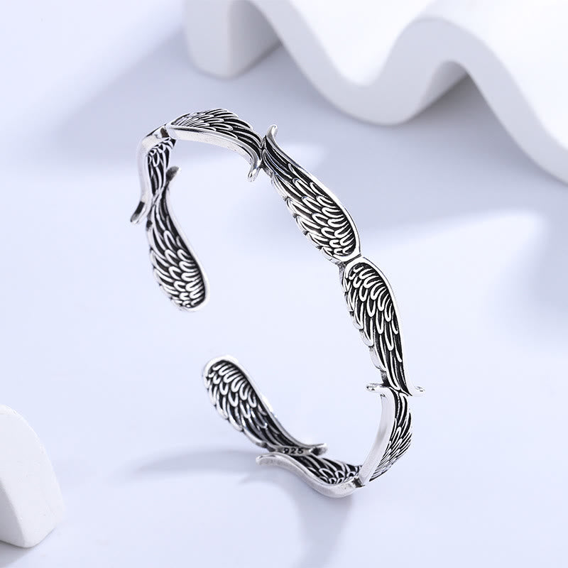 KarmaRipple's Angel Wings Feather Pattern Carved Fortune Cuff Bracelet Bangle p2