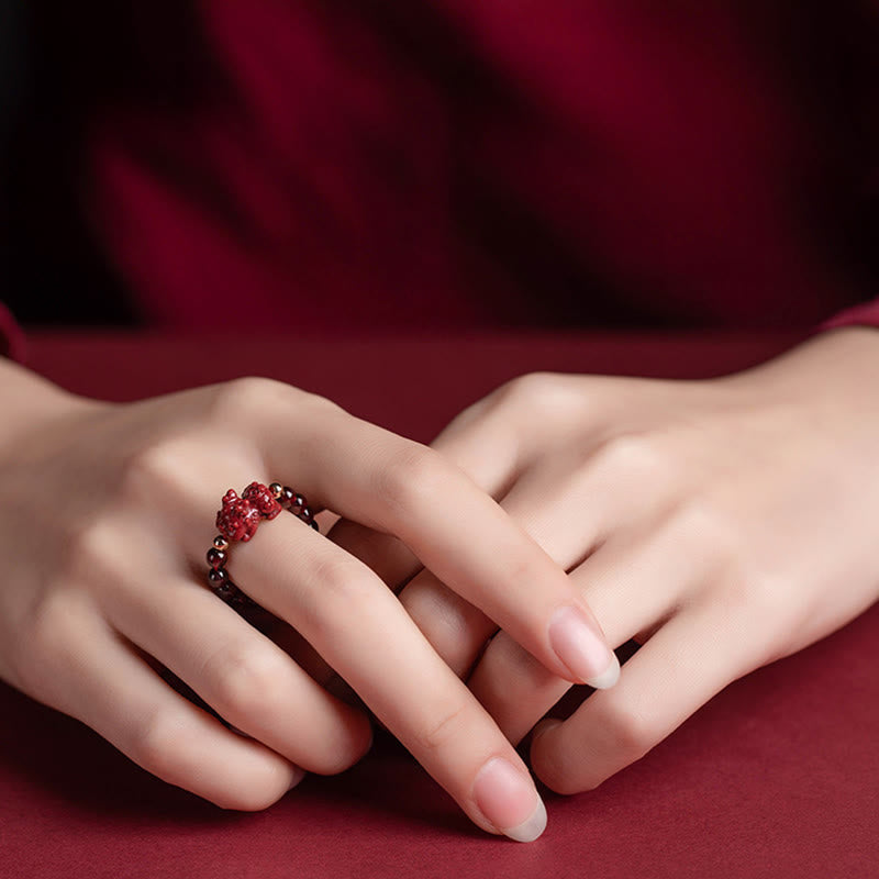 KarmaRipple's Garnet Cinnabar Fortunate Bead PiXiu Om Mani Padme Hum Rose Protection Ring p2