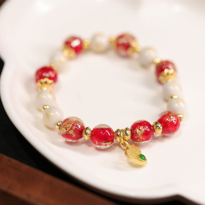 KarmaRipple's Gourd God Of Wealth Talisman Fortune Liuli Glass Bead Incense Ash Porcelain Bead Bracelet p9
