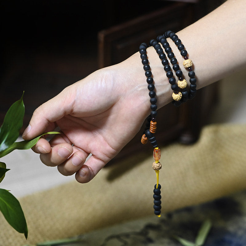 KarmaRipple's Tibetan Mala Cypress Bodhi Seed Red Agate Balancing Bracelet p5