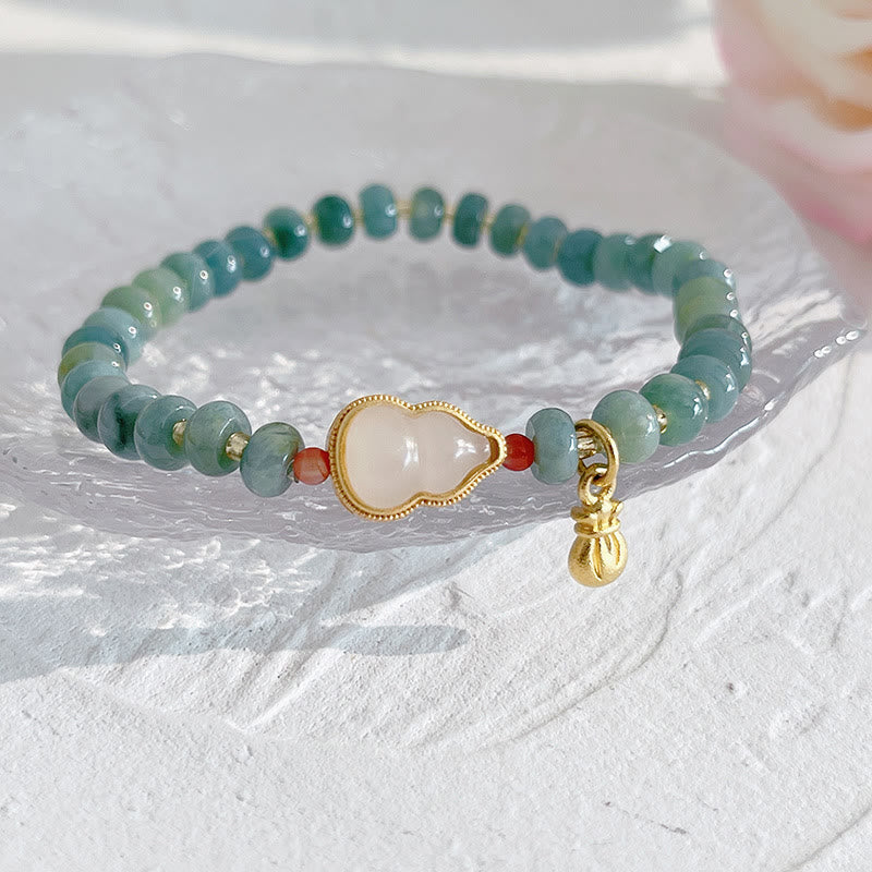 KarmaRipple's Authentic Hetian Jade Pearl Peace Buckle Fu Character Gourd Money Bag Strawberry Quartz PiXiu Fortune Bracelet p8