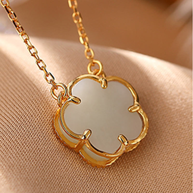 KarmaRipple's 925 Sterling Silver Plated Gold Authentic Hetian Jade Flower Fortune Pendant Necklace Ring Set p13