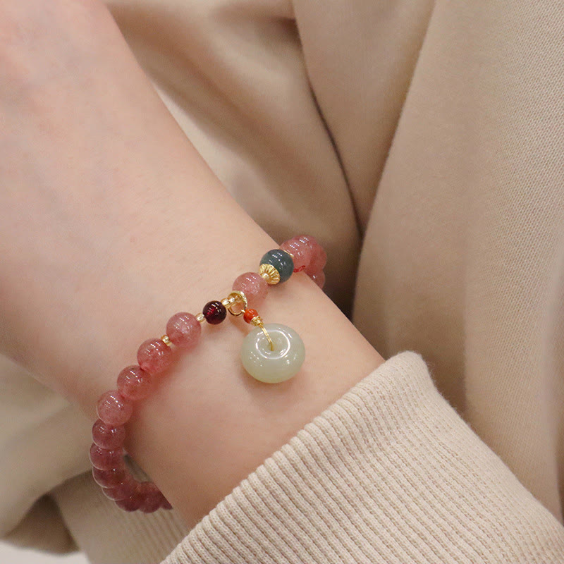 KarmaRipple's Authentic Strawberry Quartz Jade Peace Buckle Coin Purse Balancing Bracelet p8