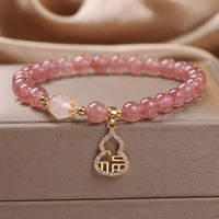 KarmaRipple's Strawberry Quartz Gourd Fu Character Talisman Positive Bracelet