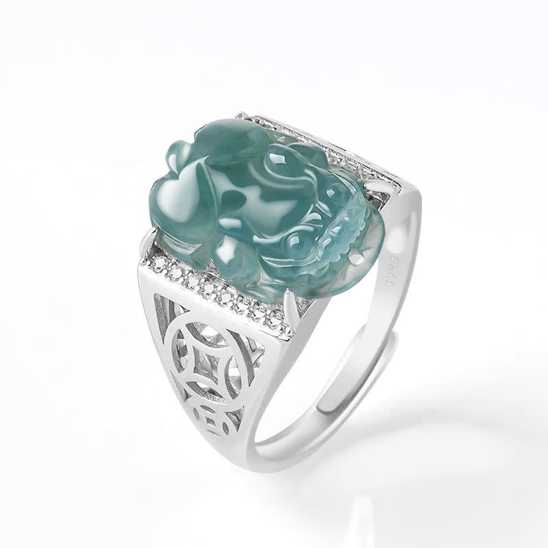 KarmaRipple's 925 Sterling Silver Fengshui Wealth Prosperity Jade PiXiu Fortune Ring p21