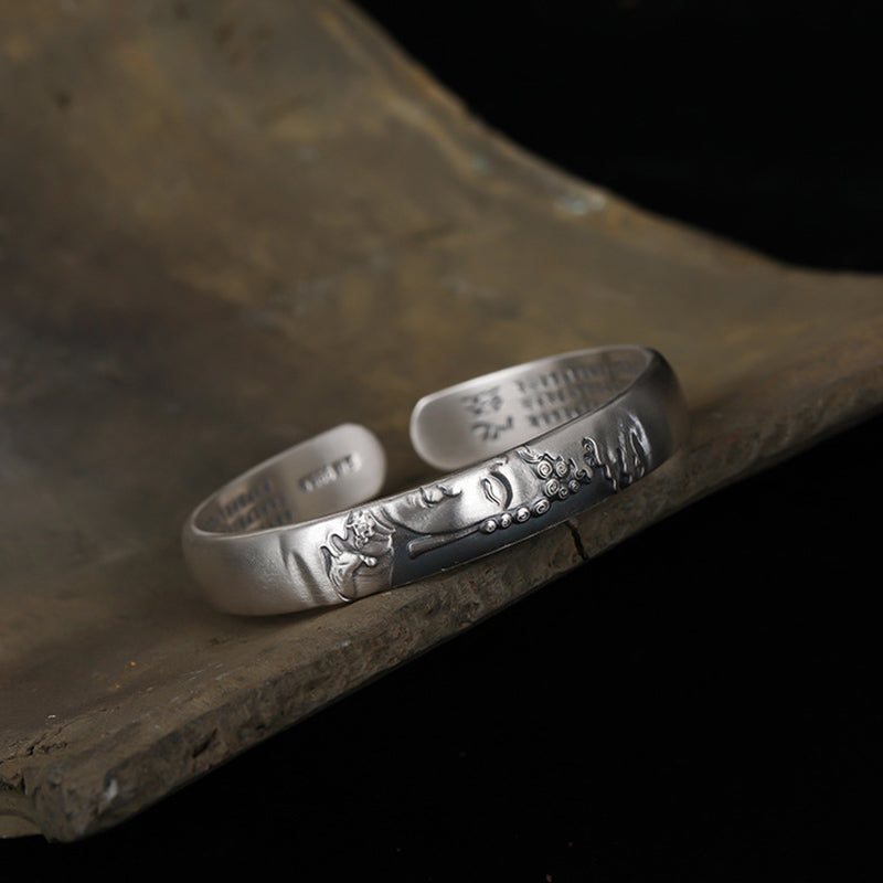 KarmaRipple's 999 Sterling Silver Buddha Head Heart Sutra Serenity Bracelet Bangle p4