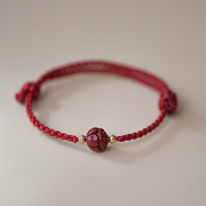 KarmaRipple's Cinnabar Jade Lotus Calm Red String Weave Bracelet p17