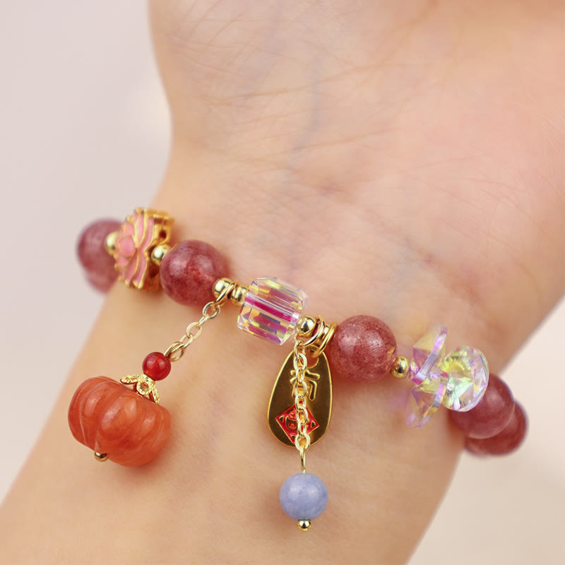 KarmaRipple's Authentic Strawberry Quartz Fu Character Pumpkin Talisman Positive Bracelet p8