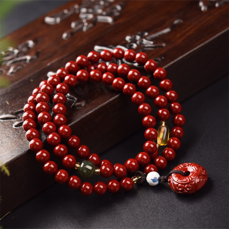 KarmaRipple's Tibetan Cinnabar Peace Buckle Triple Wrap Blessing Bracelet Mala p5