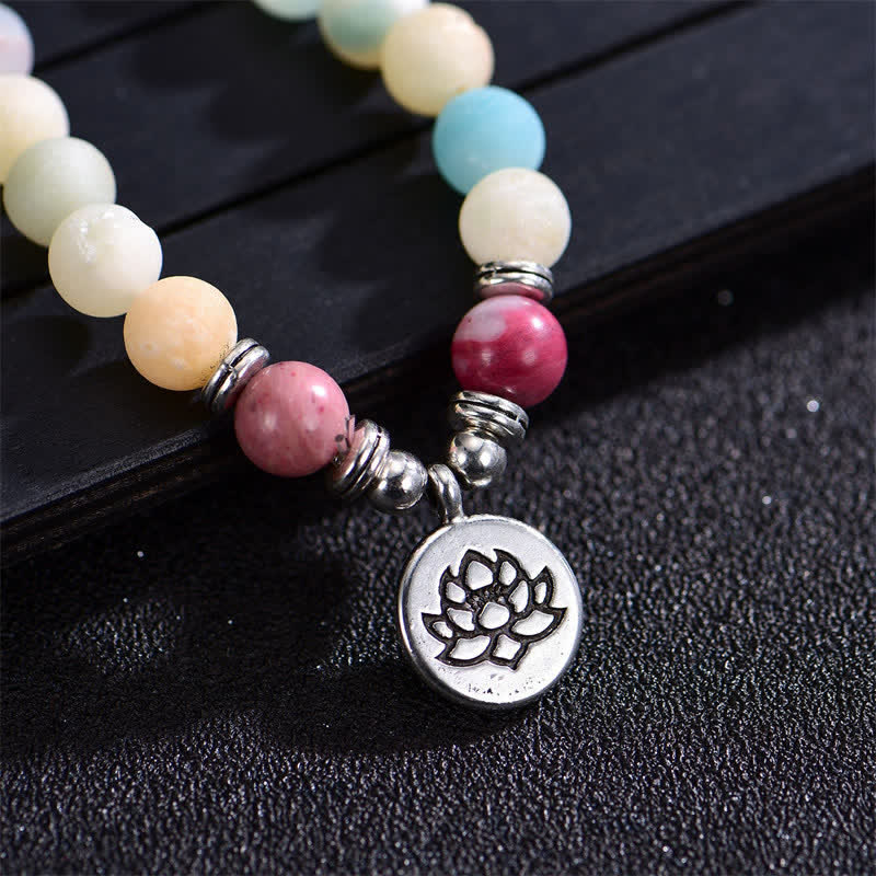 KarmaRipple's Lazurite Picasso Jasper Amazonite Rhodonite Apatite Positive Lotus Prayer Bead Bracelet p12
