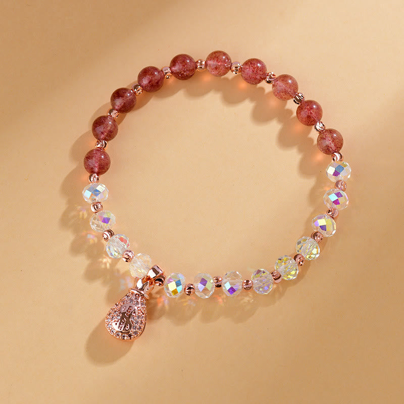 KarmaRipple's Strawberry Quartz Ivory Gemstone Money Bag Talisman Positive Bracelet p17