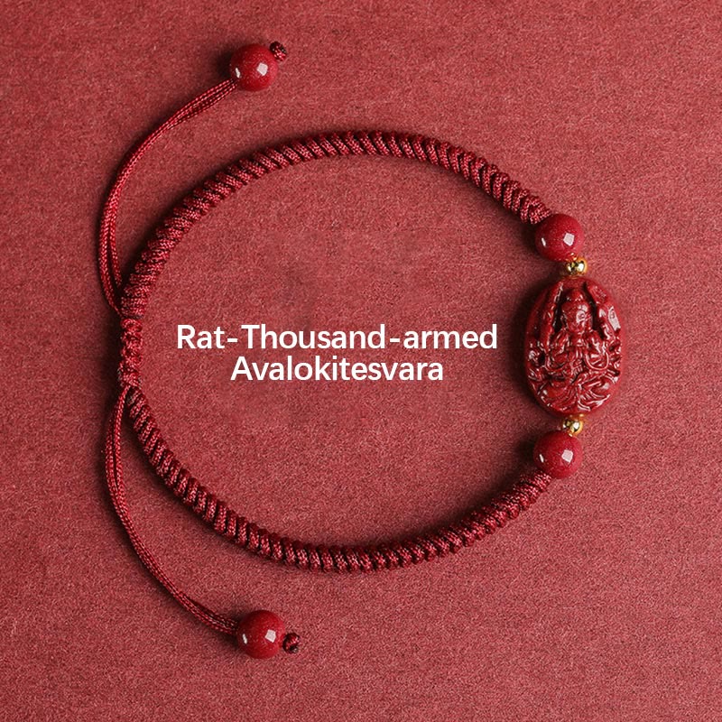KarmaRipple's Chinese Zodiac Natal Buddha Cinnabar Keep Away Evil Spirits Rope Bracelet ( p2