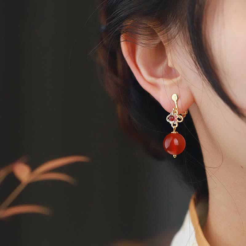 KarmaRipple's 925 Sterling Silver Red Agate Flower Beaded Confidence Earrings p2