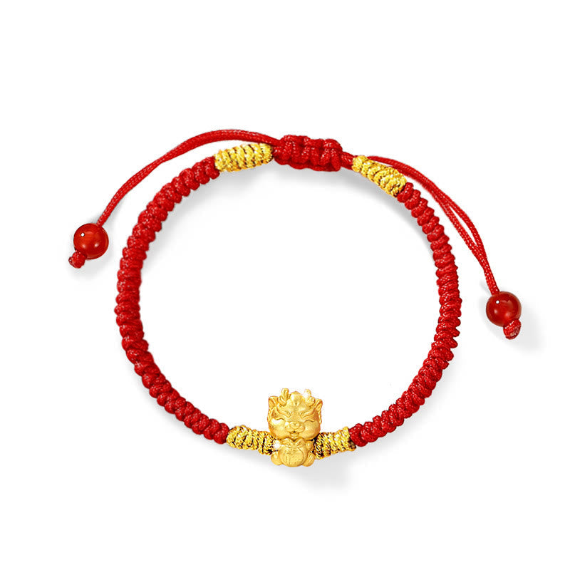 KarmaRipple's 999 Sterling Silver Year of the Dragon Bronze Coin Fortune Dragon Fu Character Fortune Handcrafted Red String Woven Bracelet p30