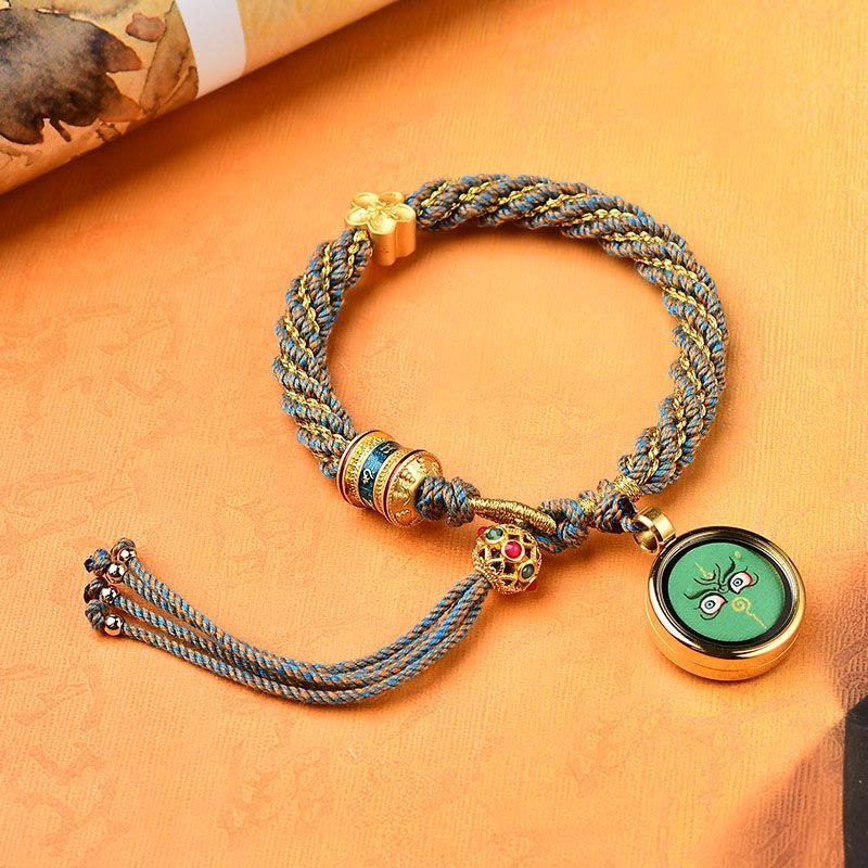 KarmaRipple's Tibet Handmade Five God Of Wealth Fortune Thangka Amulet Prayer Wheel Flower Talisman Weave String Bracelet p4