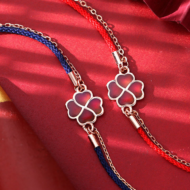 KarmaRipple's 925 Sterling Silver Color-changing Four Leaf Clover Fortune Protection Red String Bracelet p11
