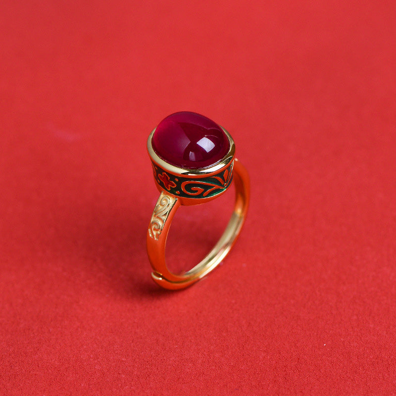 KarmaRipple's 925 Sterling Silver Red Corundum Courage Ring p2