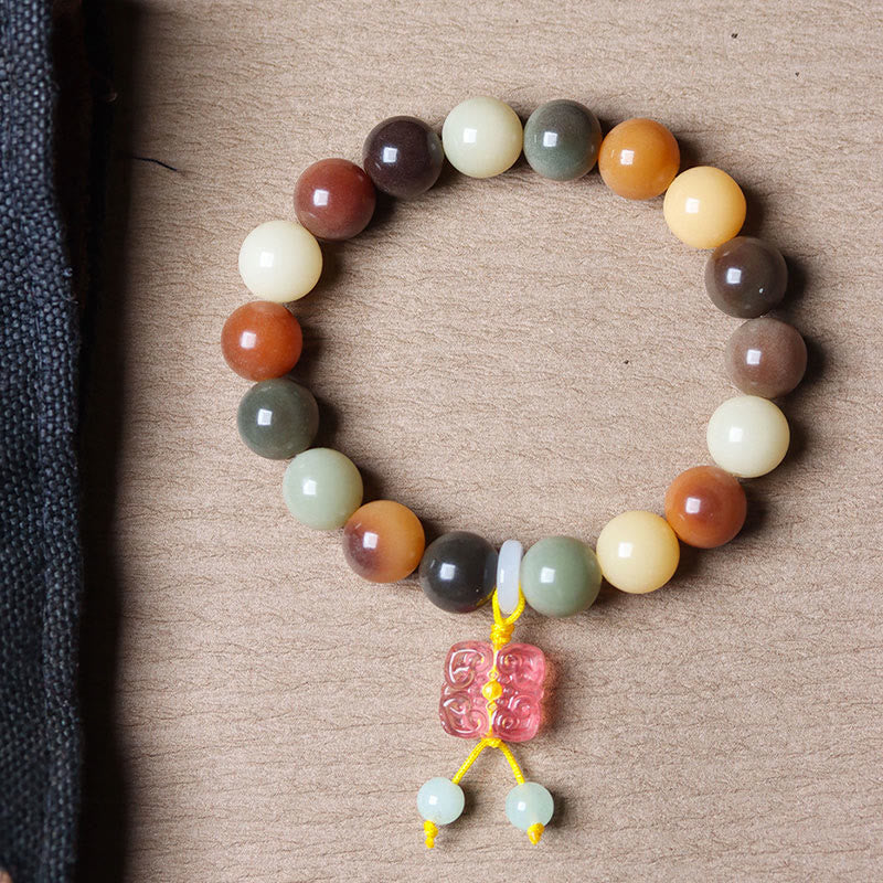 KarmaRipple's Authentic Multicolored Gradient Bodhi Seed Liuli Glass Talisman Peace Bracelet p4