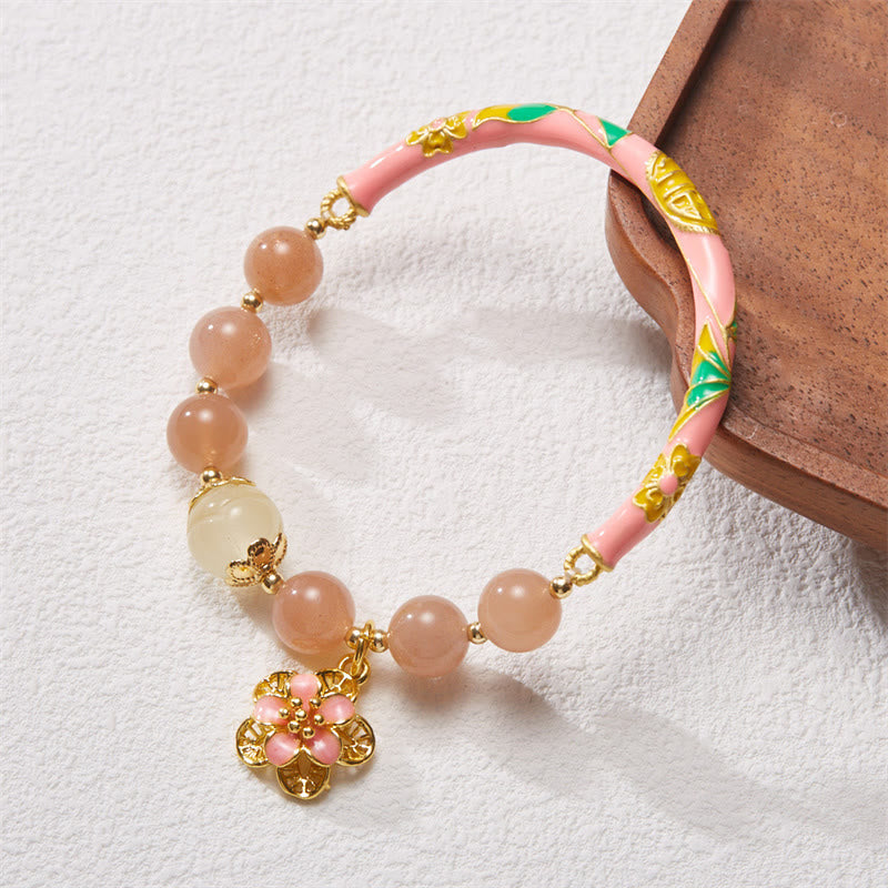 KarmaRipple's Authentic Sun Stone Golden Silk Jade Flower Talisman Wealth Bracelet Bangle p2